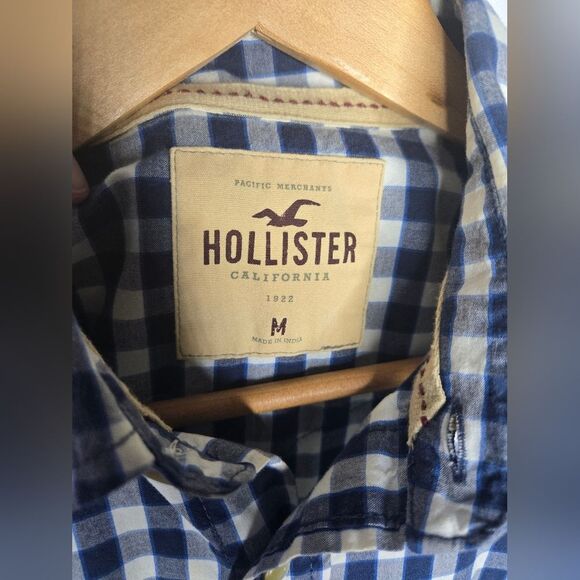 Men's Hollister Blue & White Checks Western Style Shirt - Medium - Picture 8 of 8